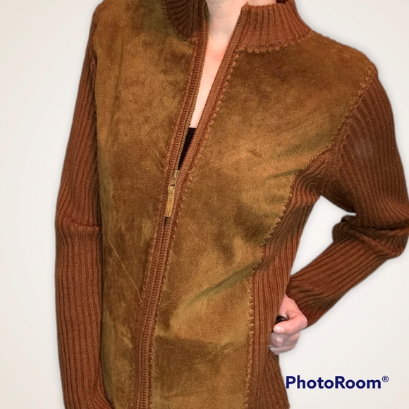 Vintage Leather-Front Sweater- Size S/M - Picture 3 of 5